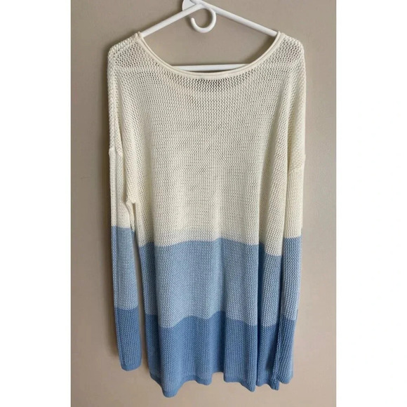 Pendleton Blue and White Ombre Colorblock Knit Sweater Semi-Sheer Size XL - Picture 7 of 9